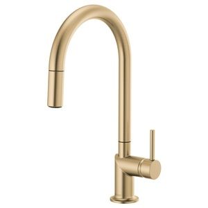 Brizo Odin Pull Down Kitchen Faucet with Arc Spout and Handle in Luxe Gold